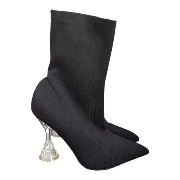 Azalea Wang Black Stretchy Bootie Spool clear High heels US size 7.5 - Picture 3 of 10
